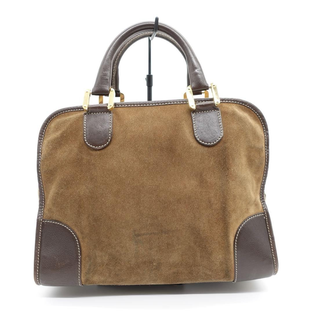 LOEWE Bag Anagram Hand Tote Purse Leather Suede Beige Brown Gold Vntage