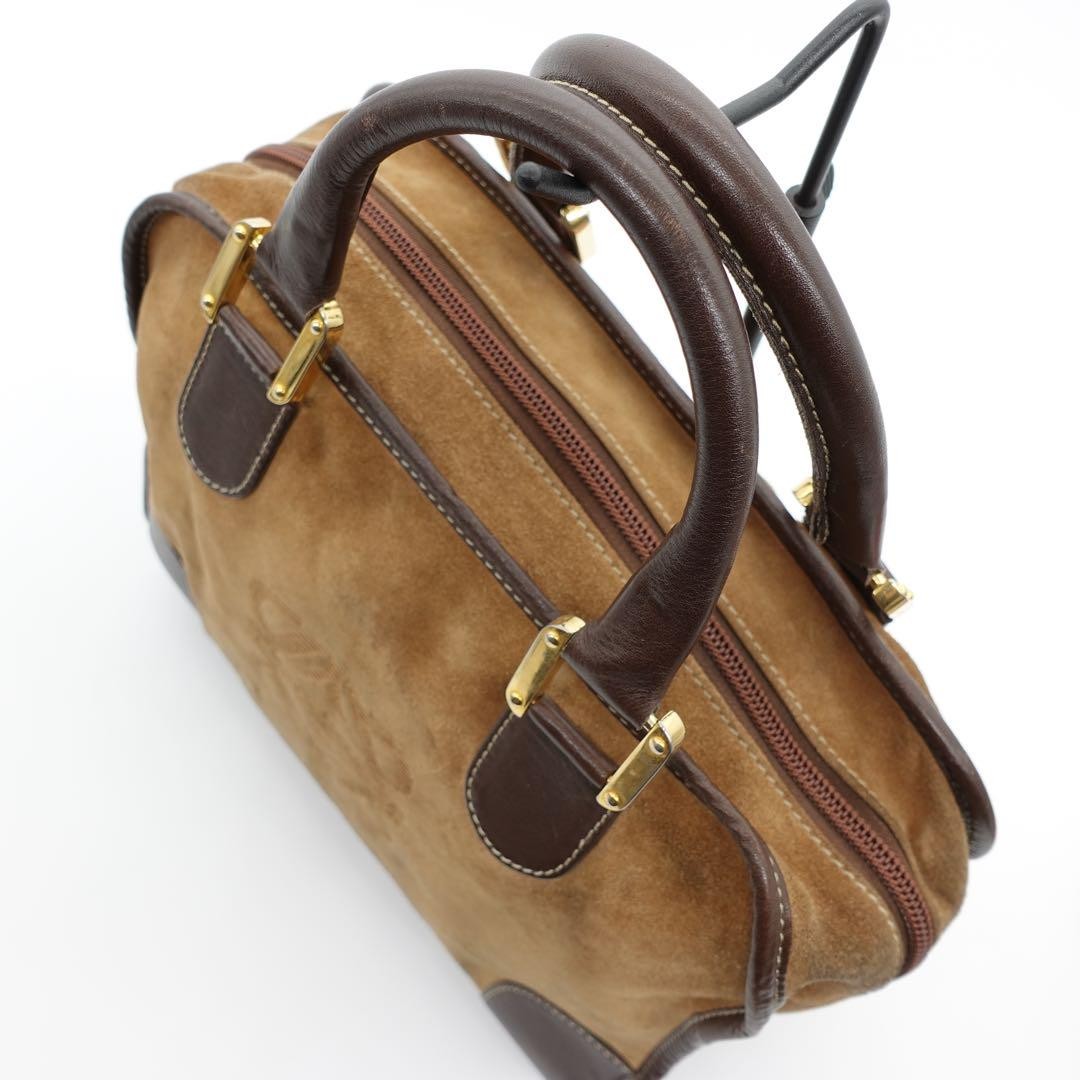 LOEWE Bag Anagram Hand Tote Purse Leather Suede Beige Brown Gold Vntage
