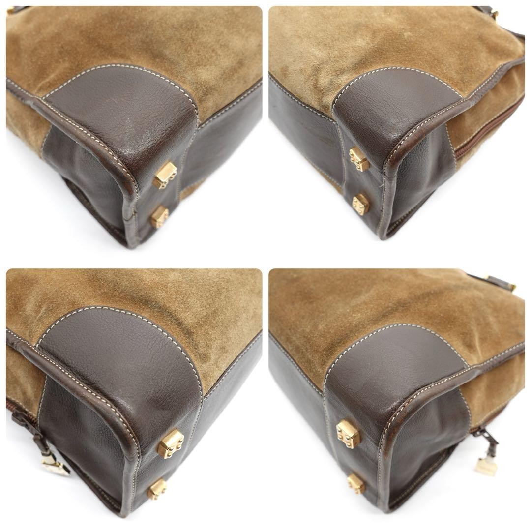 LOEWE Bag Anagram Hand Tote Purse Leather Suede Beige Brown Gold Vntage
