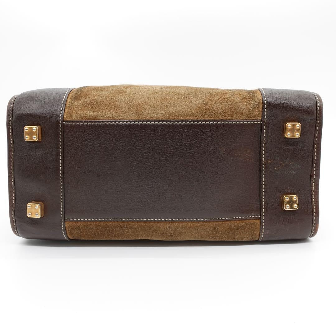 LOEWE Bag Anagram Hand Tote Purse Leather Suede Beige Brown Gold Vntage