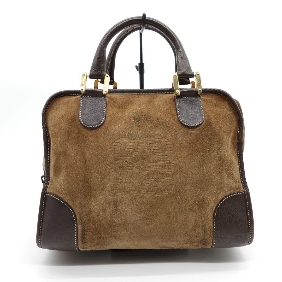 LOEWE Bag Anagram Hand Tote Purse Leather Suede Beige Brown Gold Vntage