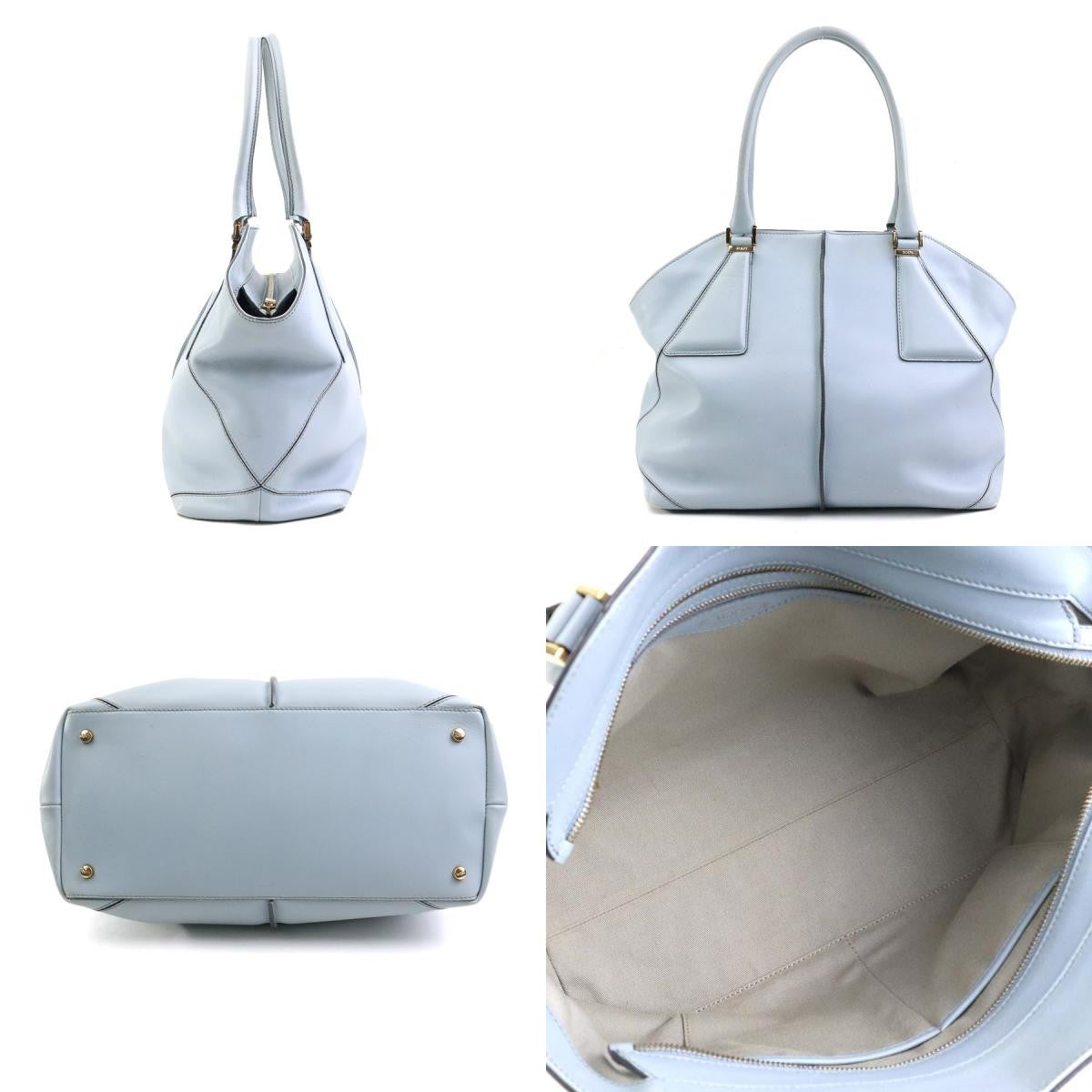 TOD'S Hand Bag Tote Purse Leather Light Blue Authentic