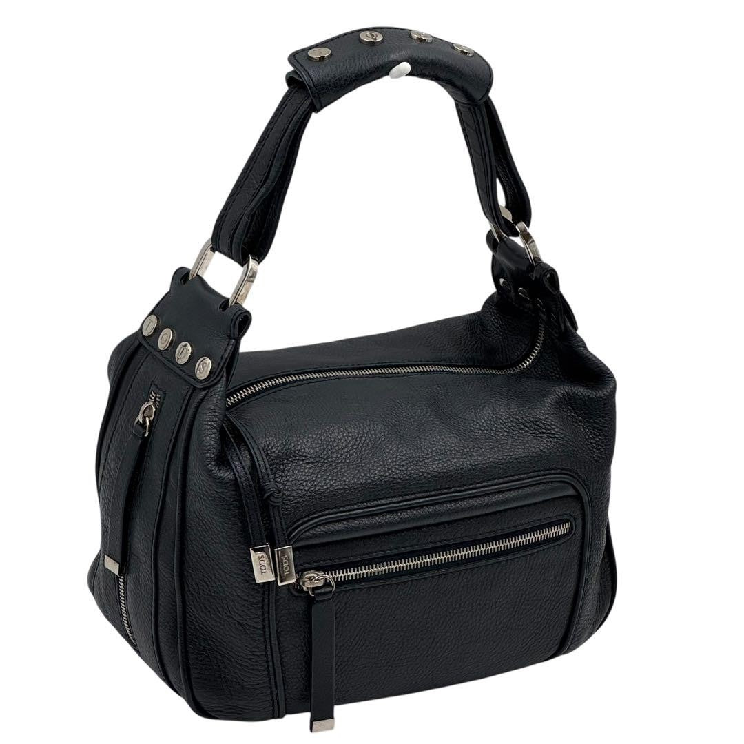 TOD'S Hand Bag Tote Purse Leather Navy Authentic