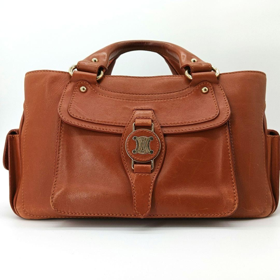 CELINE Hand Bag Tote Purse Boogie Leather Brown Authentic