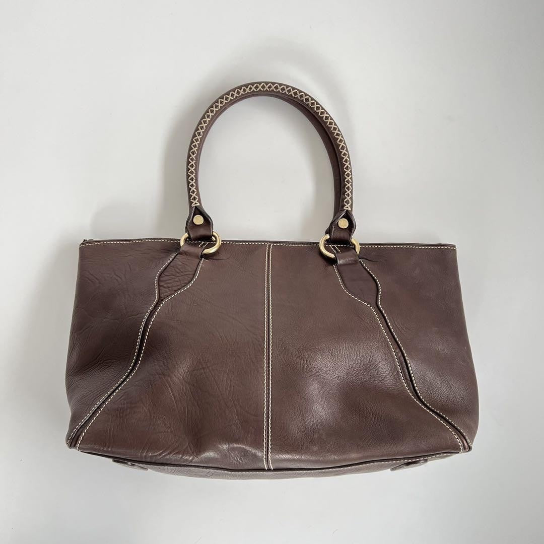CELINE Hand Bag Tote Purse BRAIDED PATTERN Leather Brown Authentic