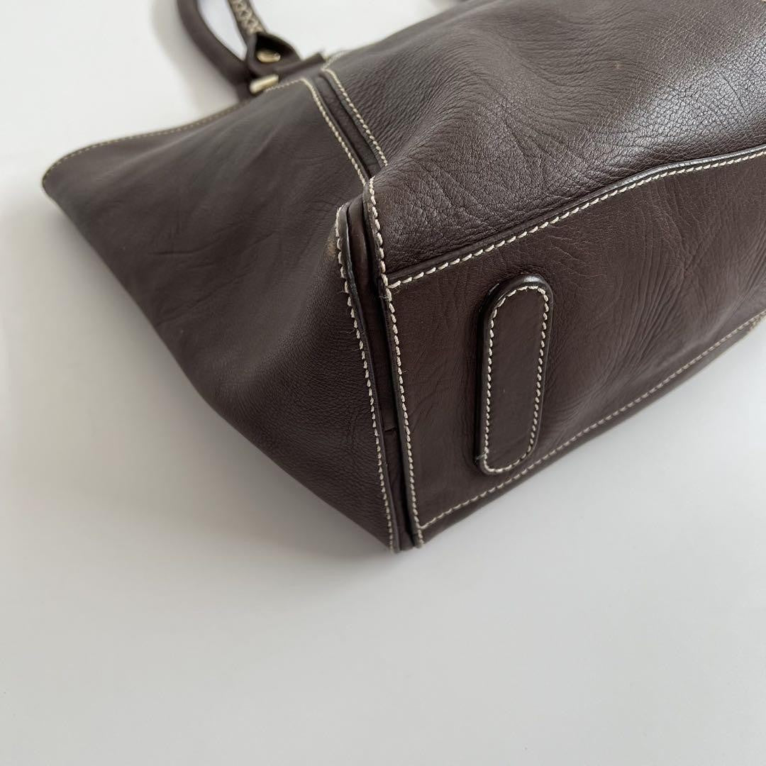 CELINE Hand Bag Tote Purse BRAIDED PATTERN Leather Brown Authentic