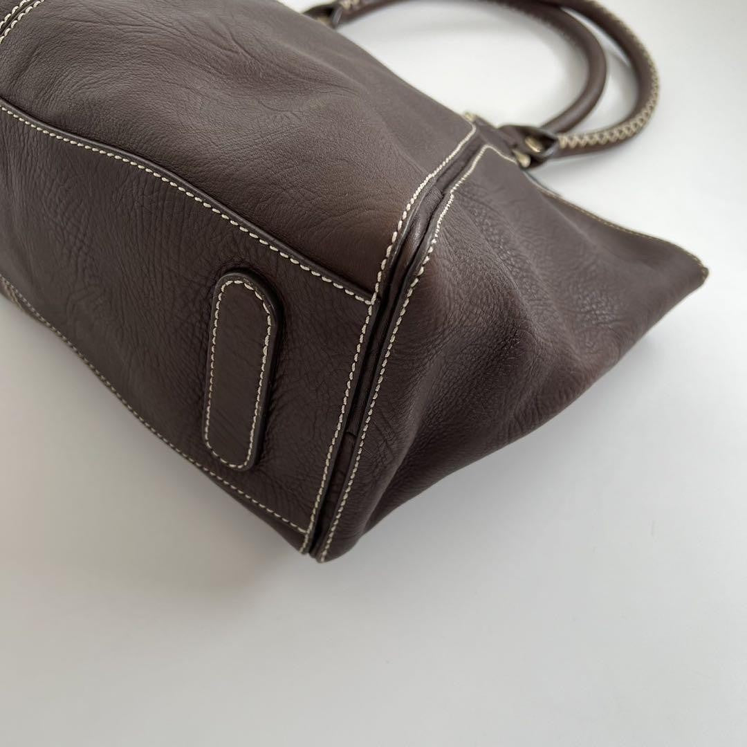 CELINE Hand Bag Tote Purse BRAIDED PATTERN Leather Brown Authentic
