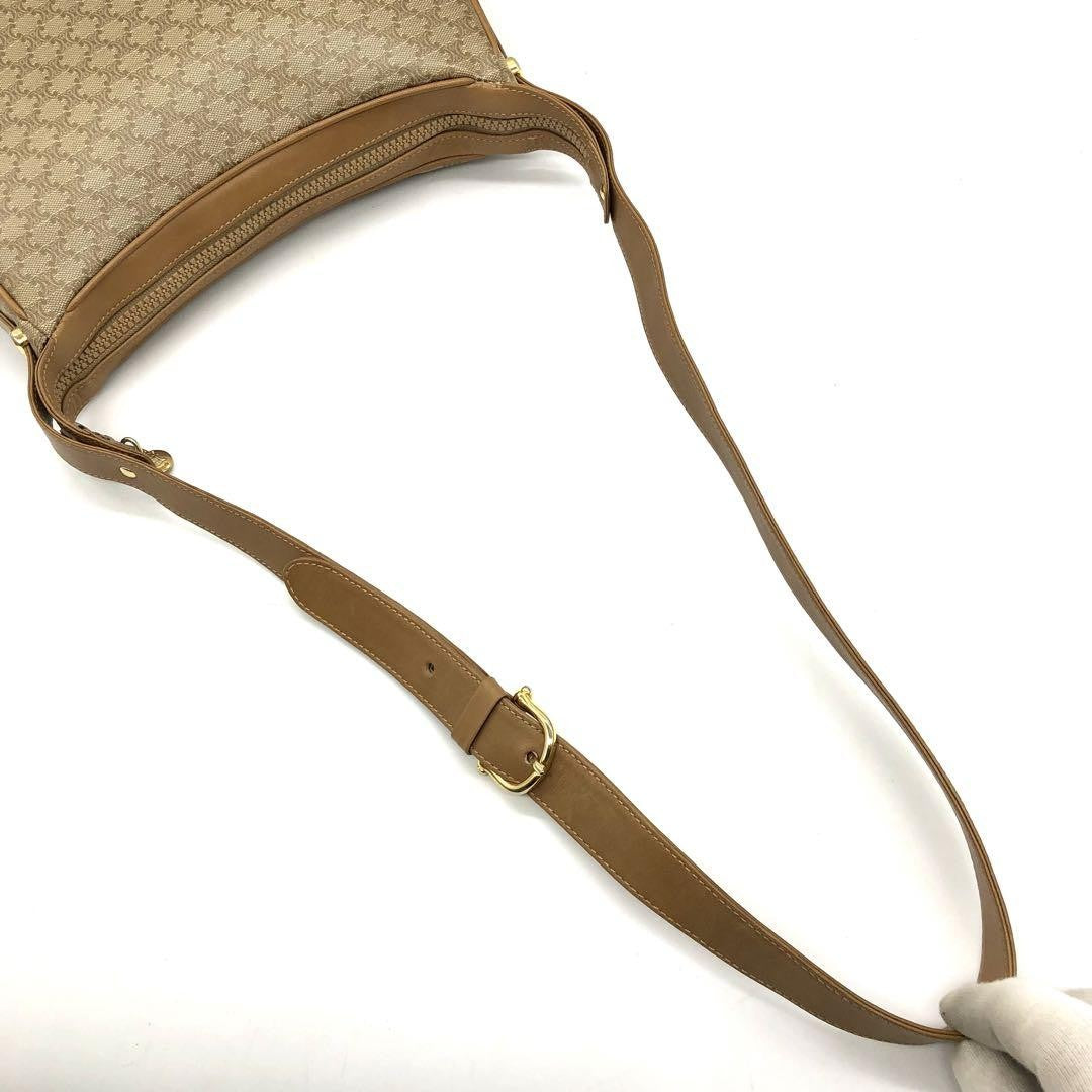 CELINE Shoulder Bag Purse Macadam PVC Leather Beige Authentic