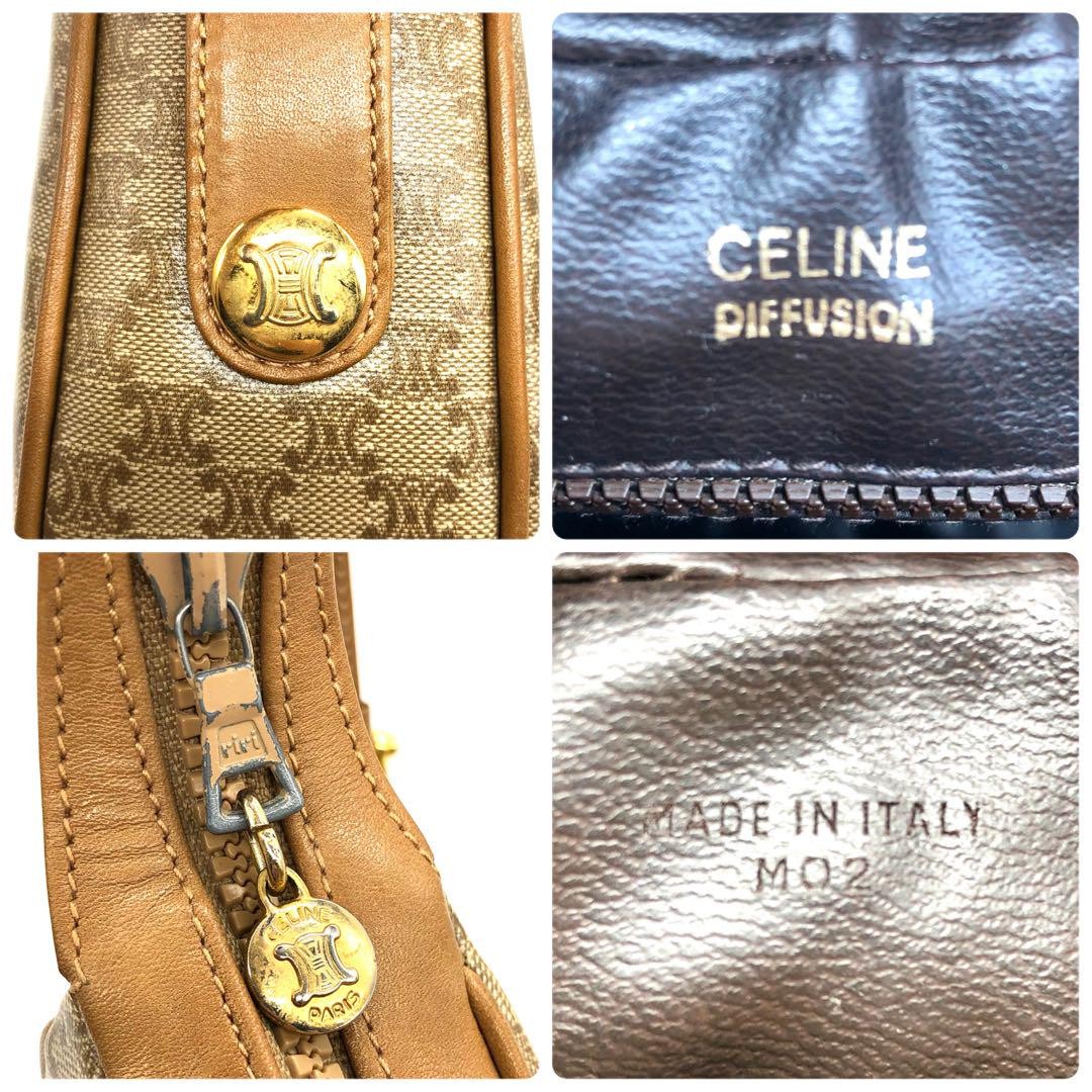 CELINE Shoulder Bag Purse Macadam PVC Leather Beige Authentic