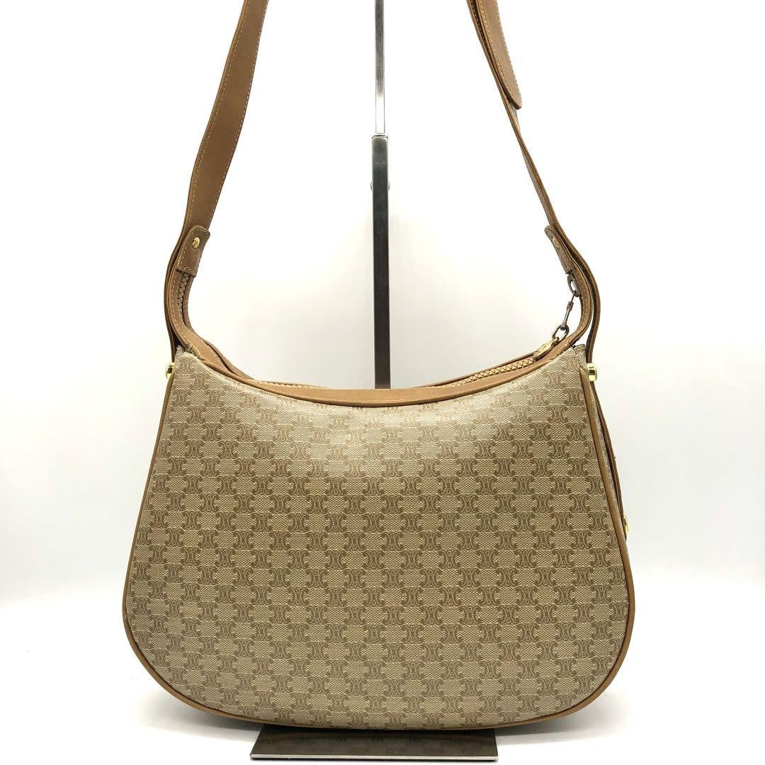 CELINE Shoulder Bag Purse Macadam PVC Leather Beige Authentic