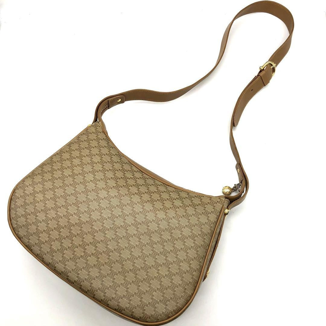 CELINE Shoulder Bag Purse Macadam PVC Leather Beige Authentic