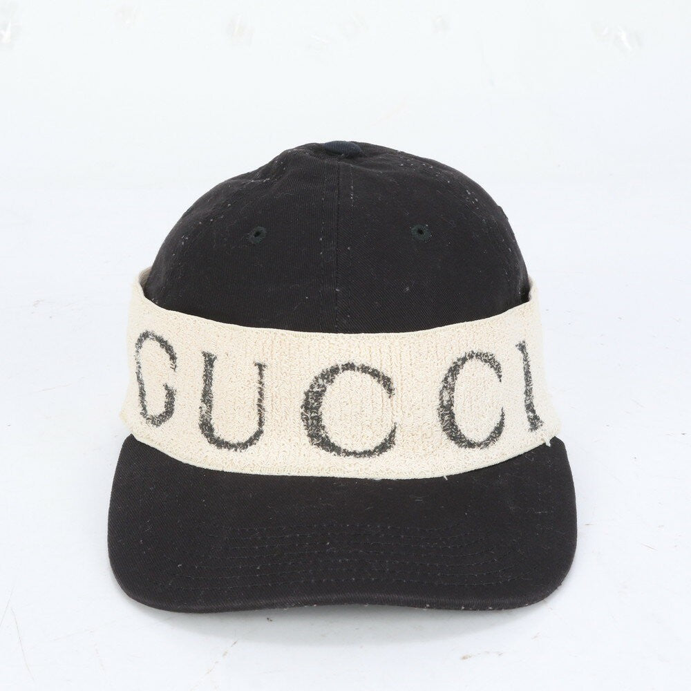 Gucci Hat Cap Baseball Cap Logo Headband Black Beige Unisex Size L Authentic