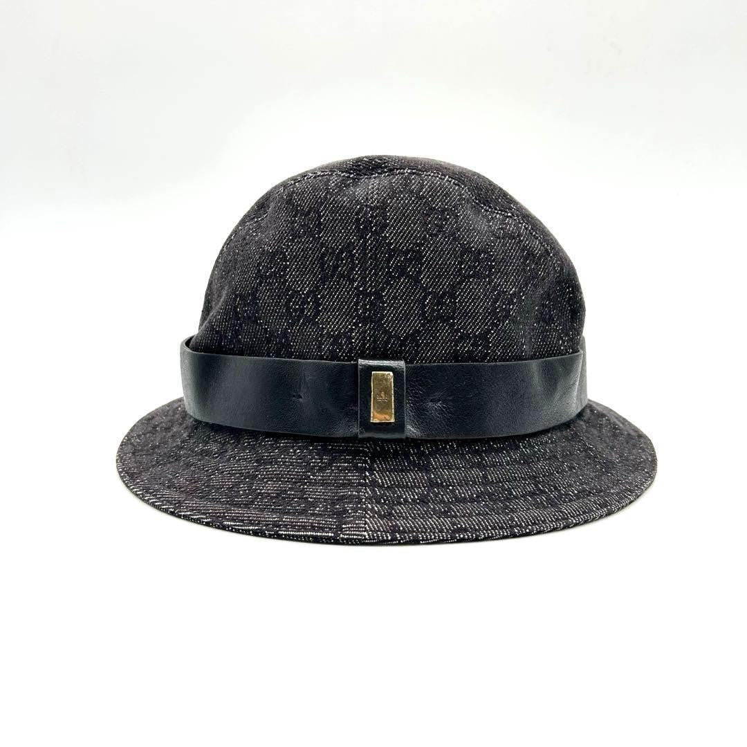 Gucci Bucket Hat GG Canvas Black Dark Gray Men's Size L Authentic
