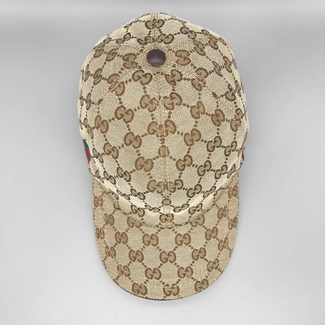 Gucci Hat Cap Baseball Cap GG Canvas Sherry Line Beige Size L Men's Authentic