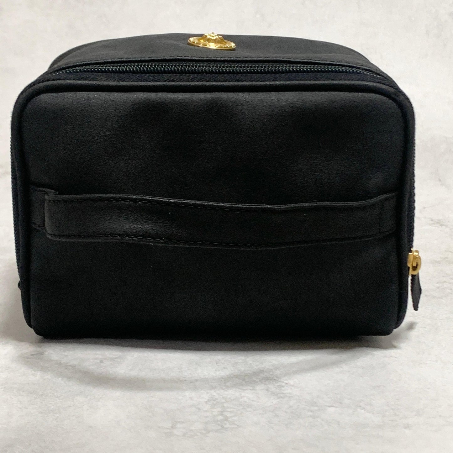VERSACE Bag Medusa Vanity Vanity Pouch Purse Hand Leather Black Gold Authentic