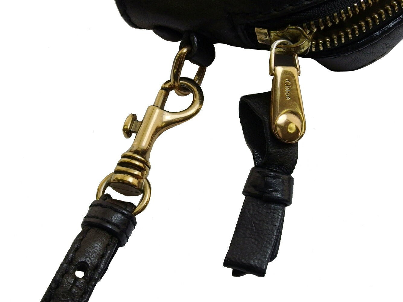 Chloe Shoulder Bag Purse Logo Black Gold Authentic