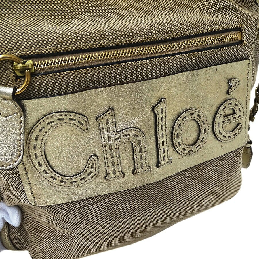 Chloe Shoulder Bag Purse Logo Canvas Gold Brown Authentic