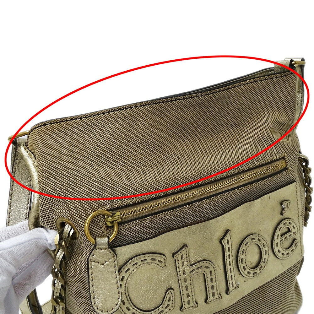 Chloe Shoulder Bag Purse Logo Canvas Gold Brown Authentic