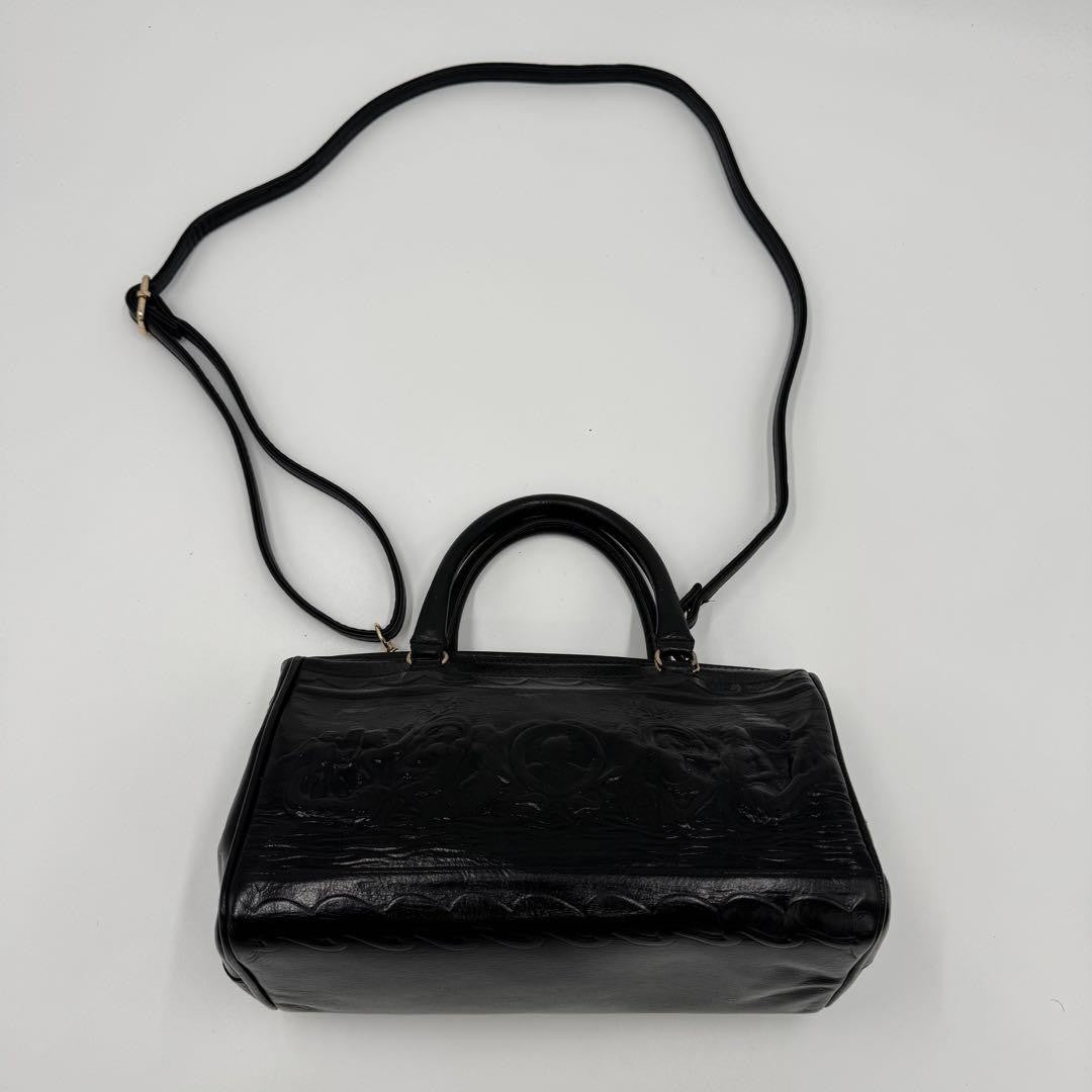 FENDI Shoulder Bag Purse Mini Boston 2way Leather Black Authentic