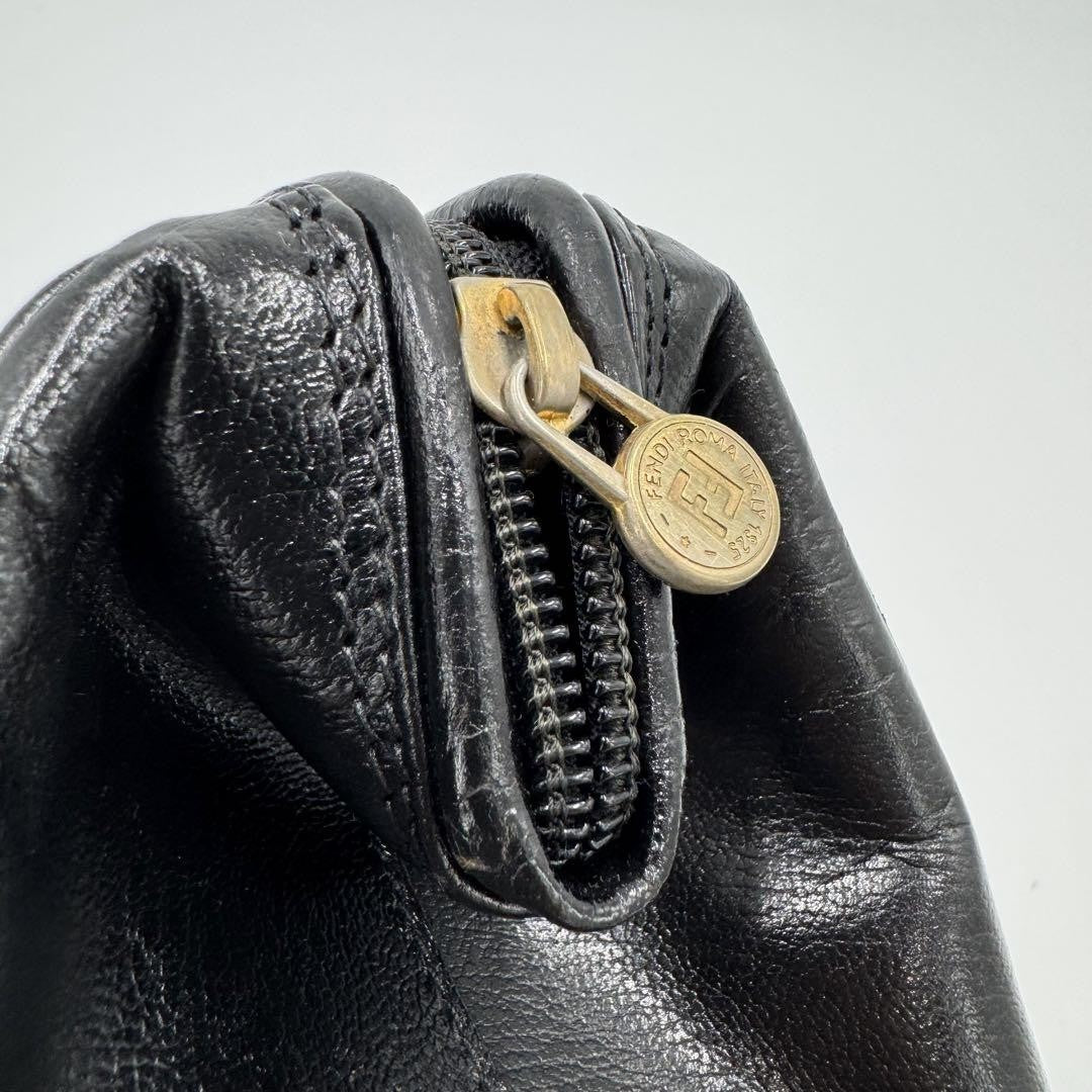 FENDI Shoulder Bag Purse Mini Boston 2way Leather Black Authentic