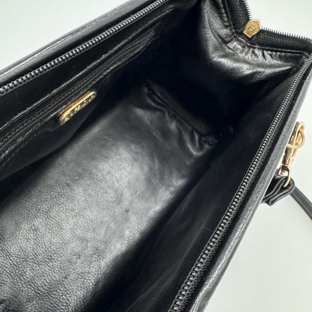 FENDI Shoulder Bag Purse Mini Boston 2way Leather Black Authentic