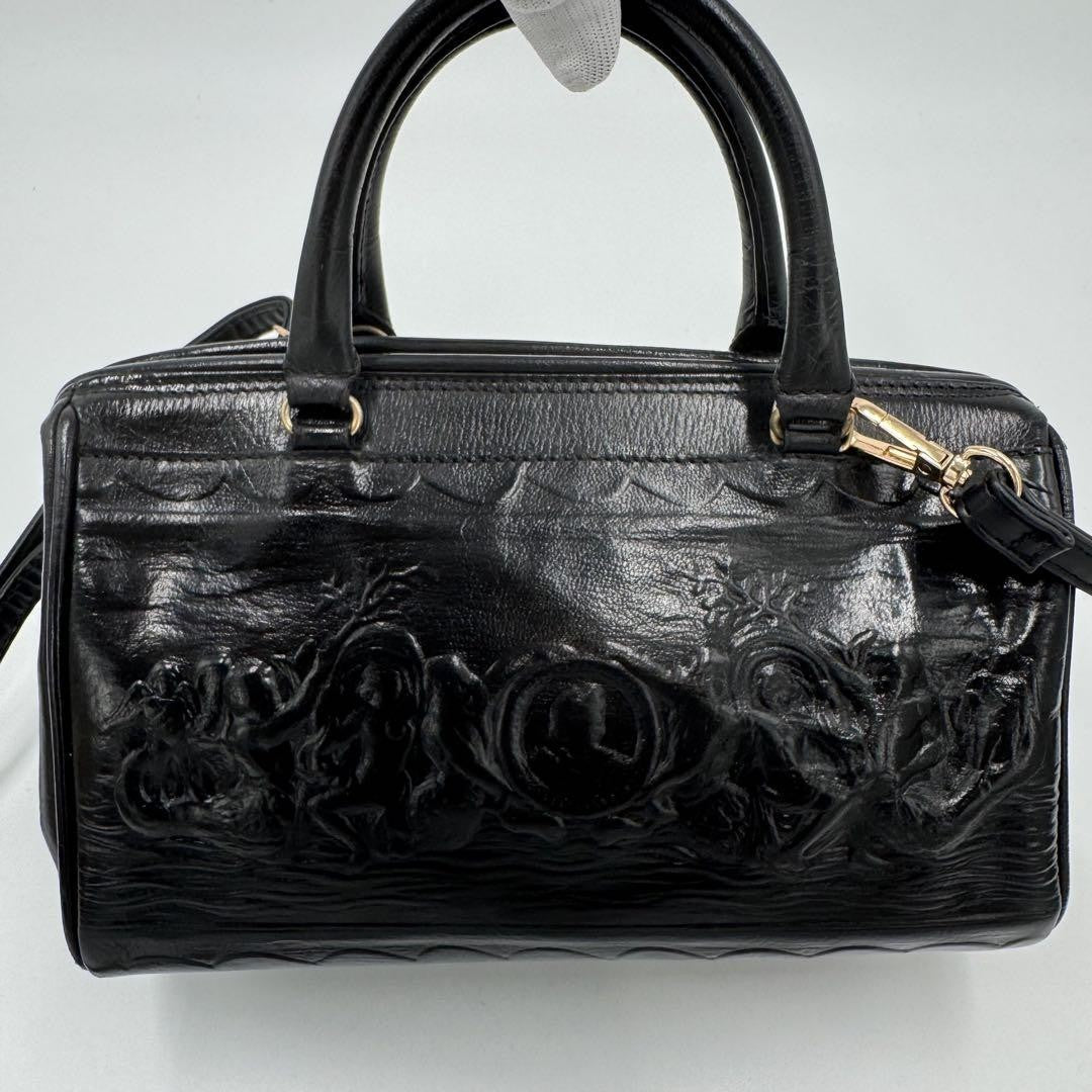 FENDI Shoulder Bag Purse Mini Boston 2way Leather Black Authentic