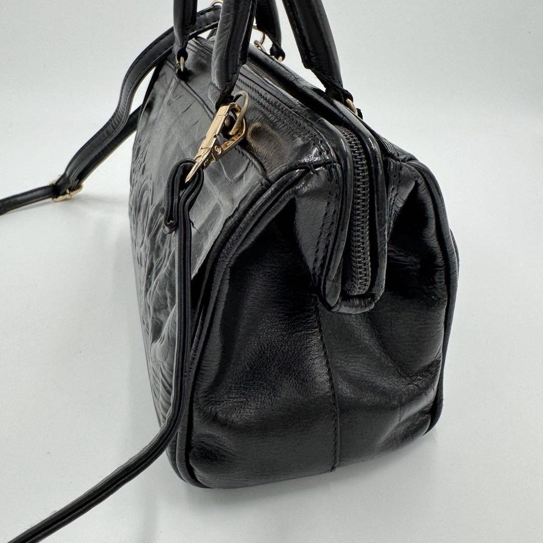 FENDI Shoulder Bag Purse Mini Boston 2way Leather Black Authentic