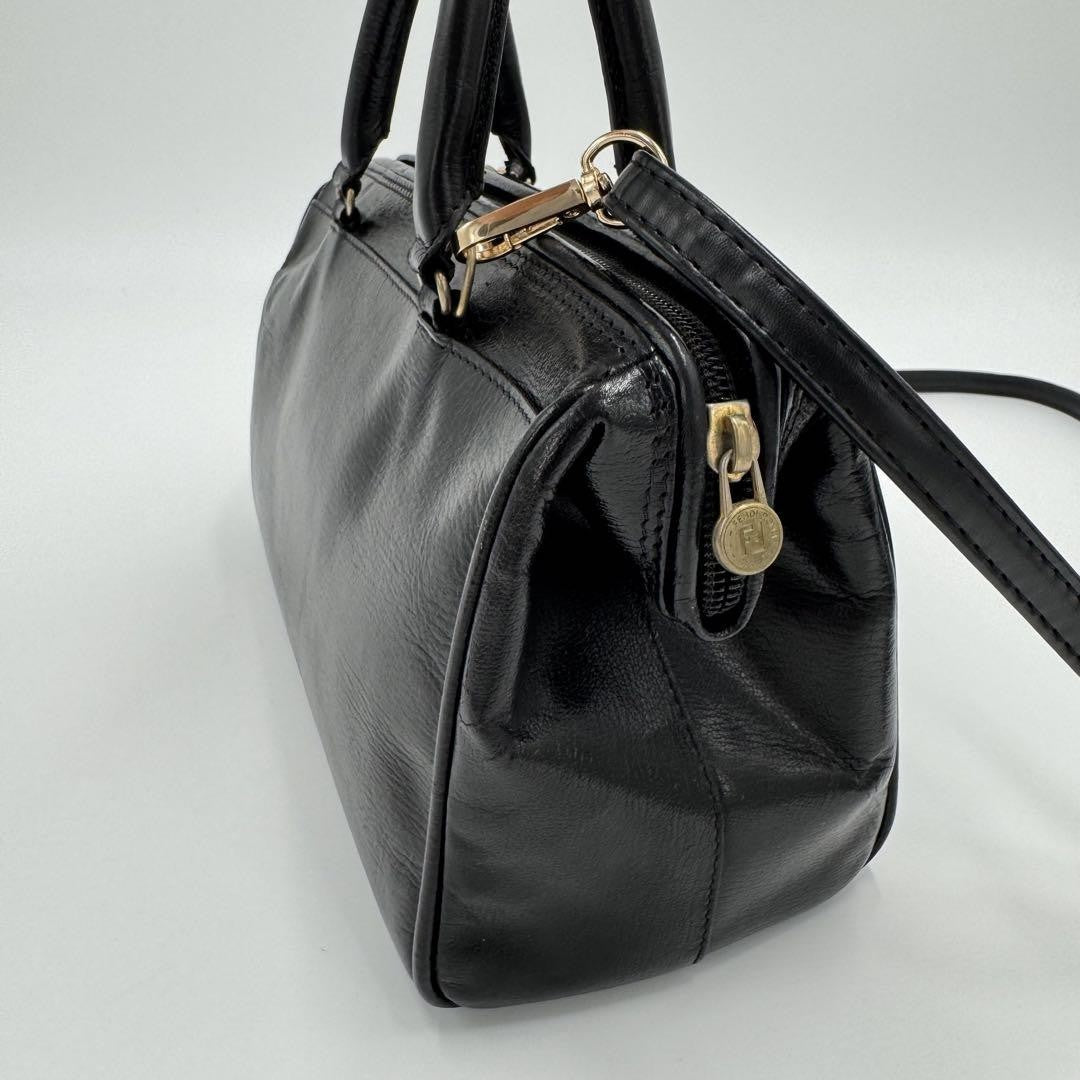 FENDI Shoulder Bag Purse Mini Boston 2way Leather Black Authentic