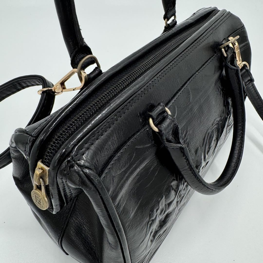 FENDI Shoulder Bag Purse Mini Boston 2way Leather Black Authentic