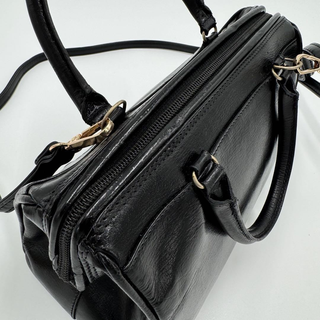 FENDI Shoulder Bag Purse Mini Boston 2way Leather Black Authentic