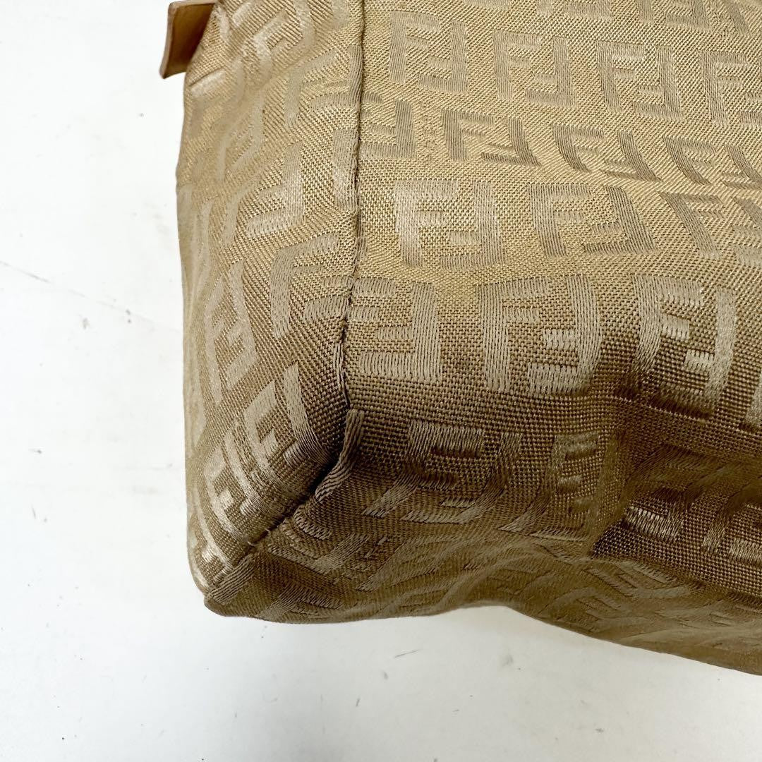 FENDI Hand Bag Tote Purse FF Zucchino Nylon Canvas Beige Authentic