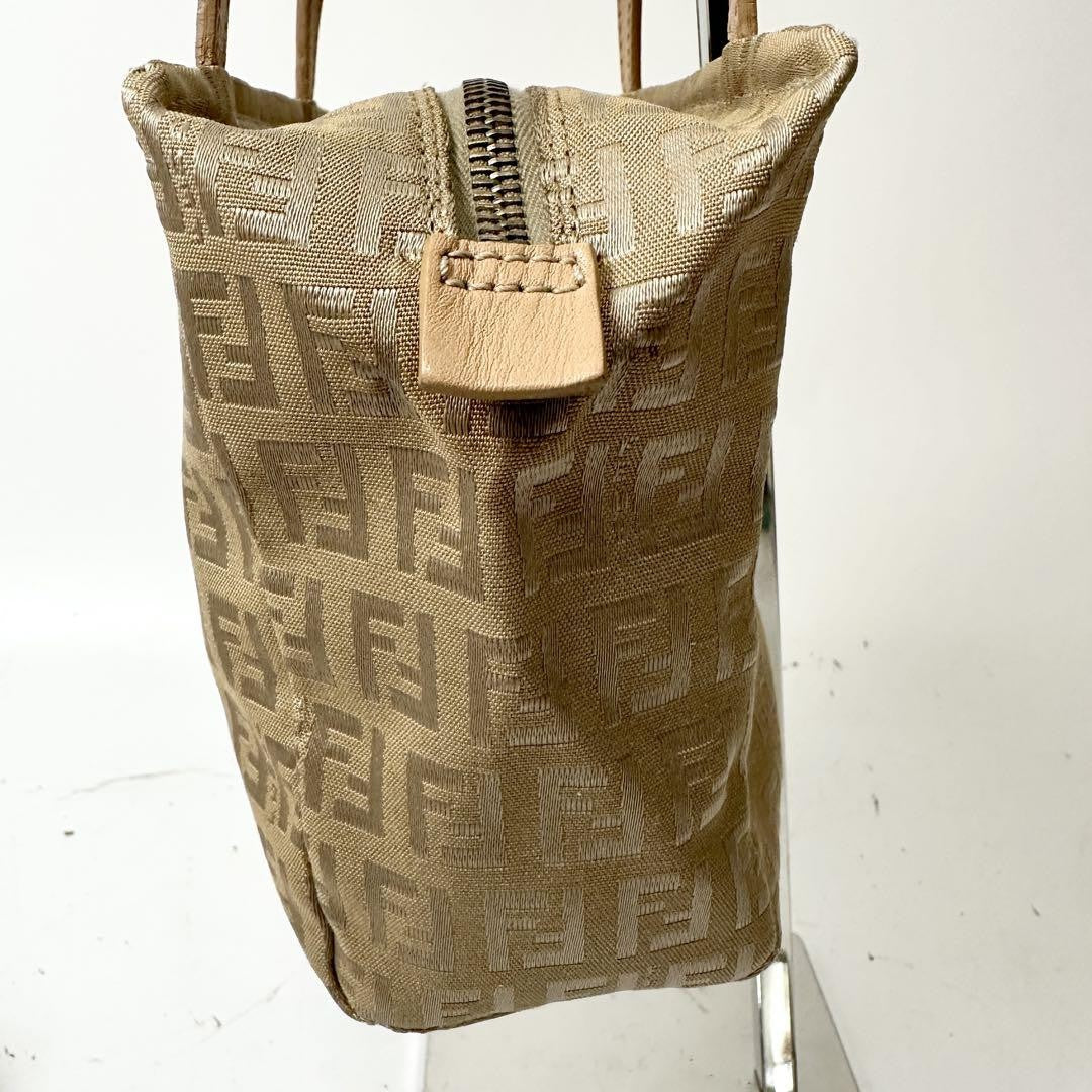 FENDI Hand Bag Tote Purse FF Zucchino Nylon Canvas Beige Authentic