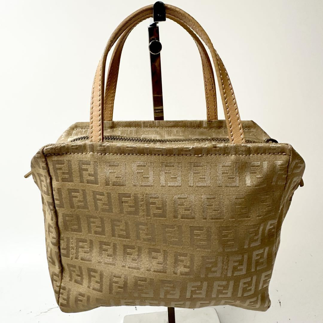 FENDI Hand Bag Tote Purse FF Zucchino Nylon Canvas Beige Authentic