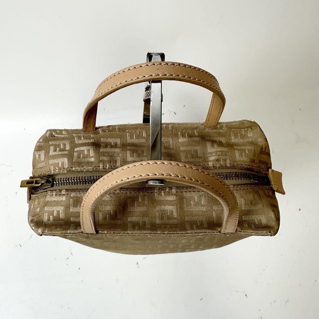 FENDI Hand Bag Tote Purse FF Zucchino Nylon Canvas Beige Authentic
