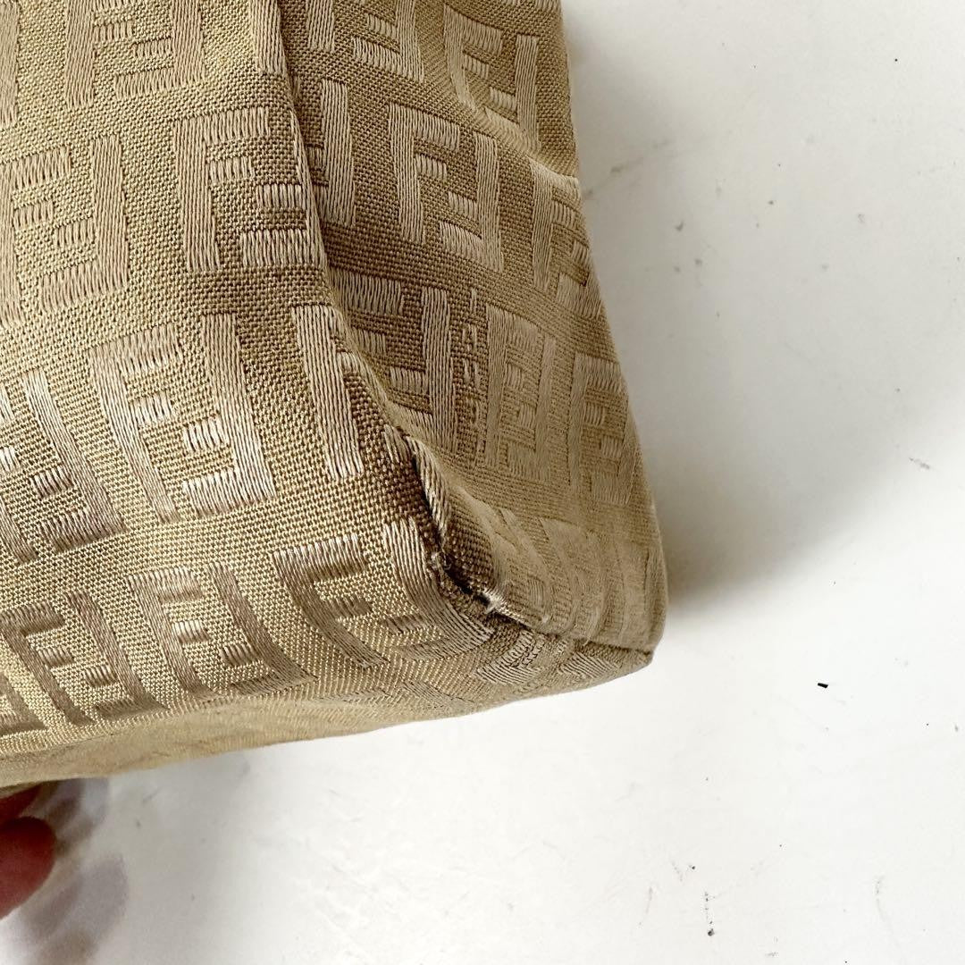 FENDI Hand Bag Tote Purse FF Zucchino Nylon Canvas Beige Authentic