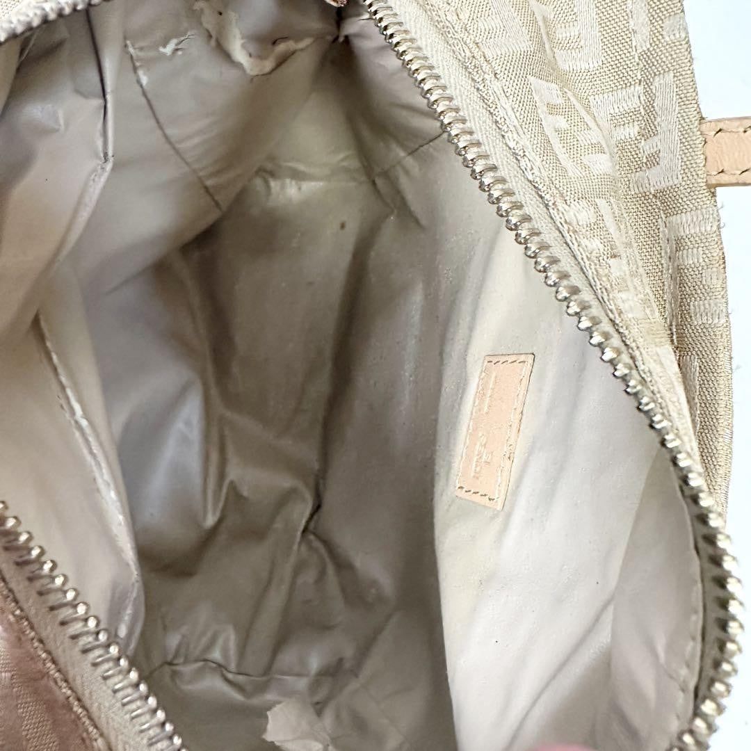 FENDI Hand Bag Tote Purse FF Zucchino Nylon Canvas Beige Authentic