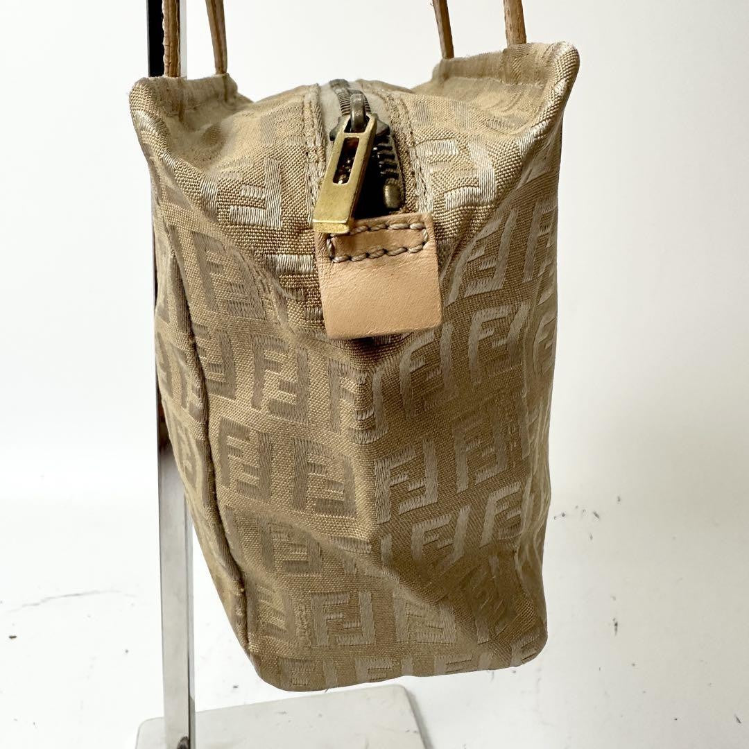 FENDI Hand Bag Tote Purse FF Zucchino Nylon Canvas Beige Authentic