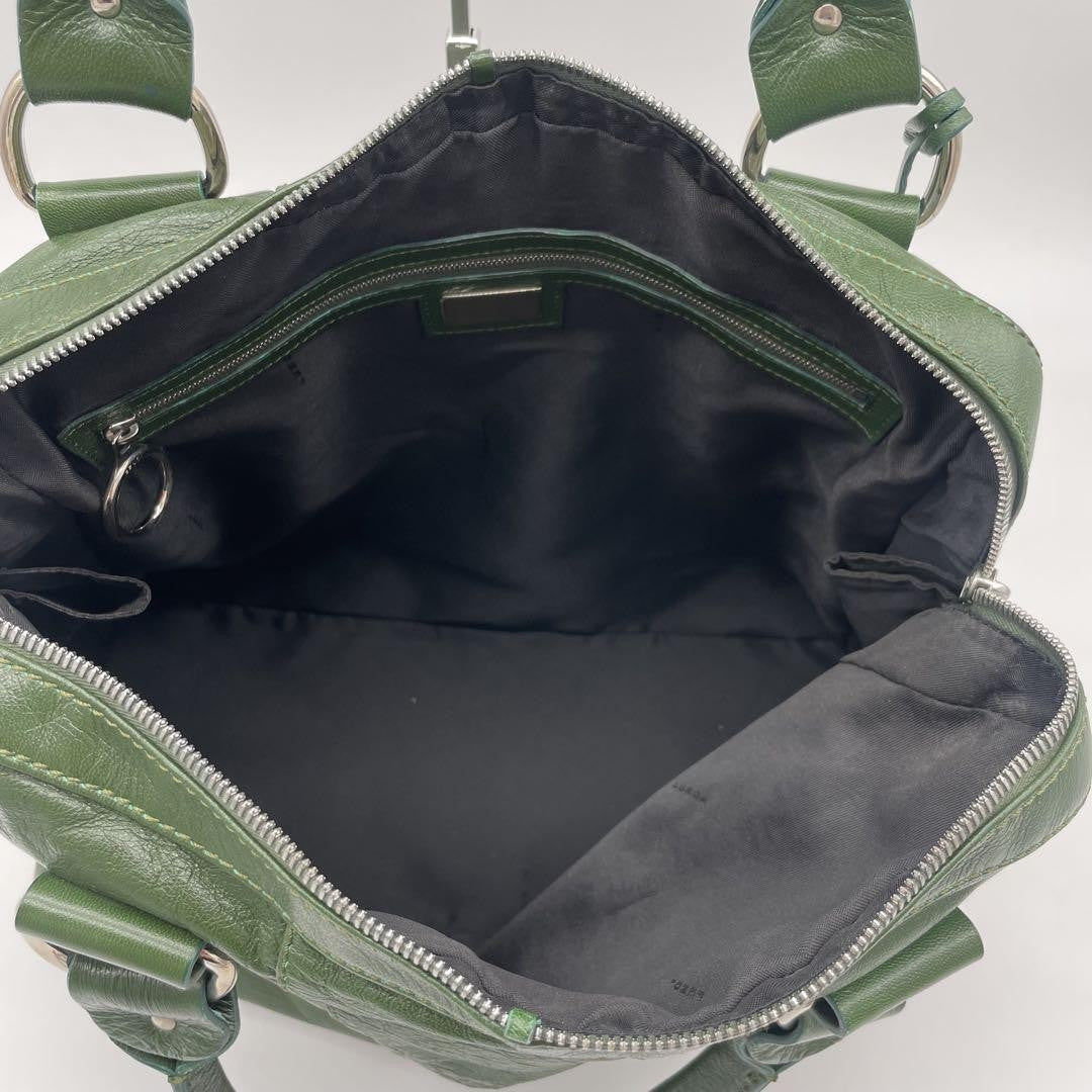 FENDI Hand Bag Tote Purse FF Leather Green Authentic