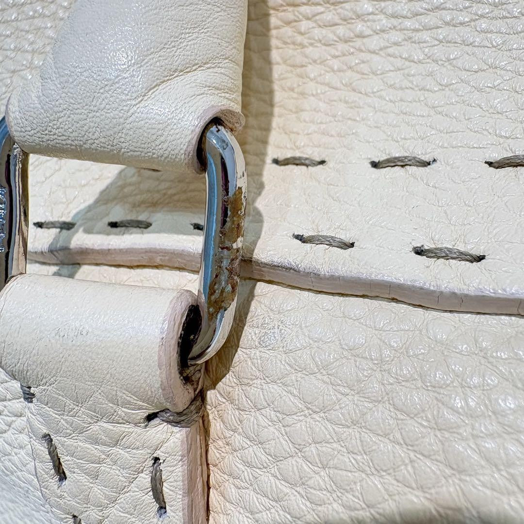 FENDI Hand Bag Tote Purse Selleria Leather White Authentic