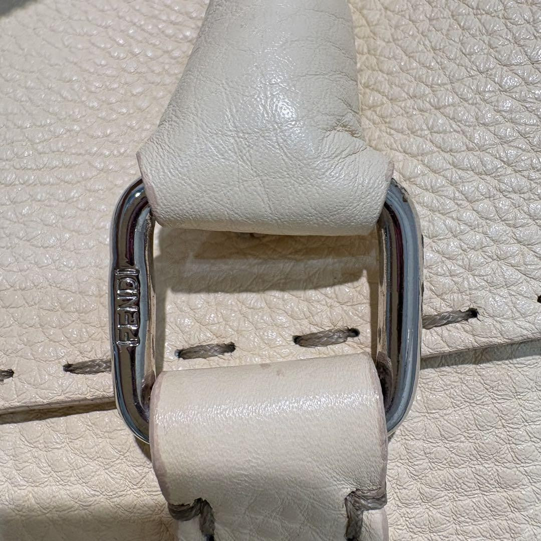 FENDI Hand Bag Tote Purse Selleria Leather White Authentic