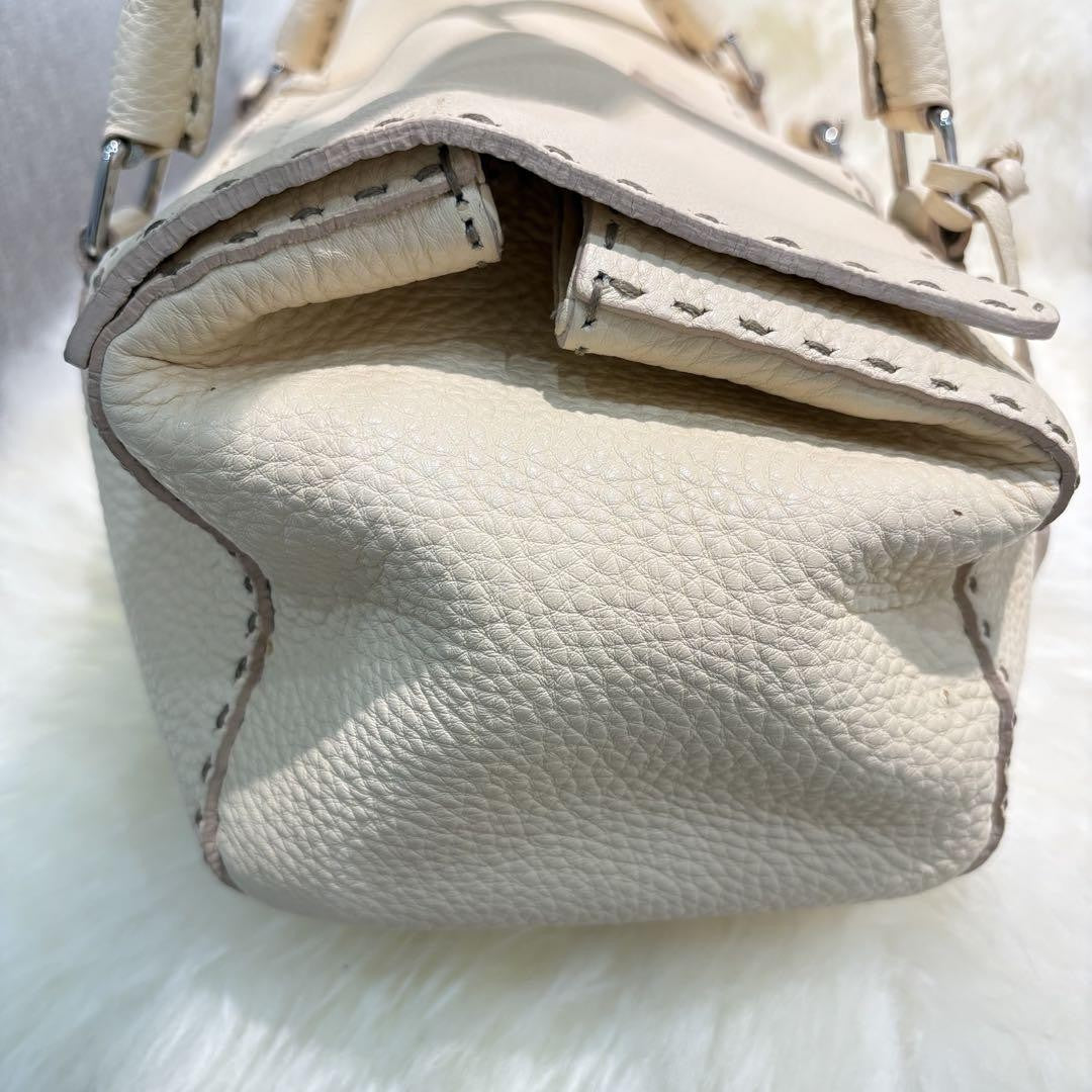 FENDI Hand Bag Tote Purse Selleria Leather White Authentic
