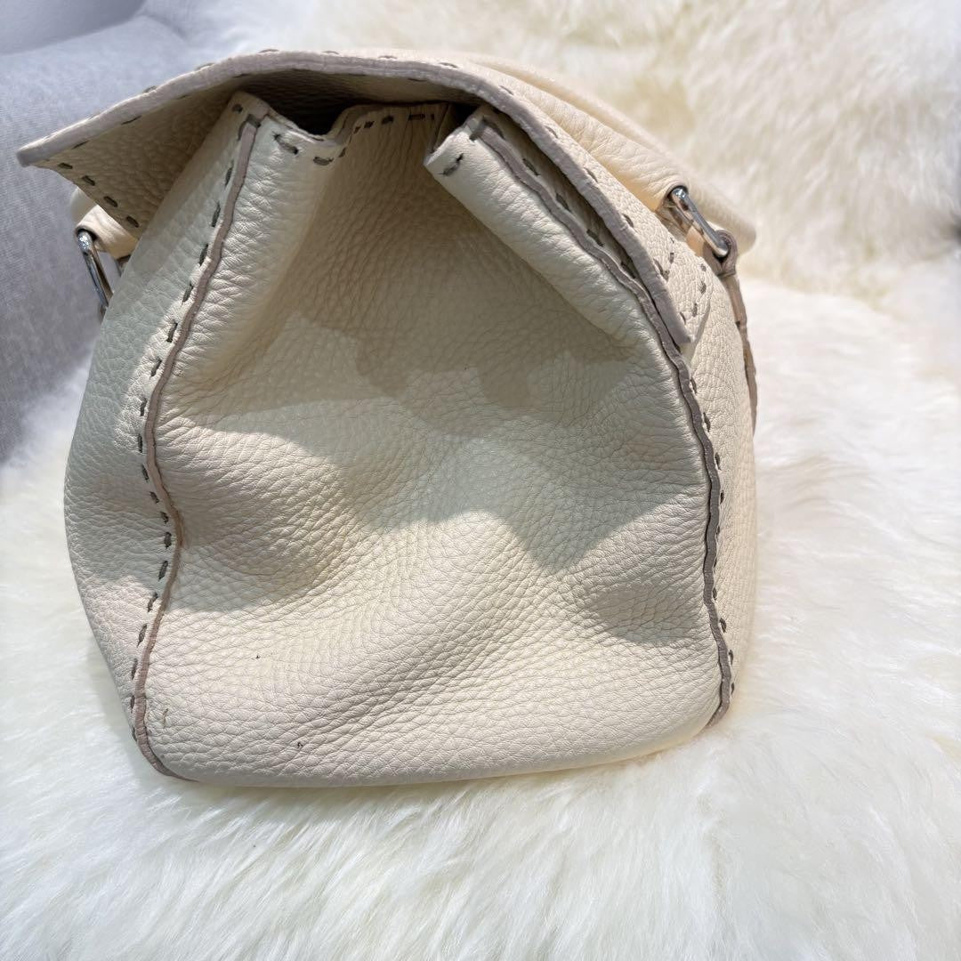 FENDI Hand Bag Tote Purse Selleria Leather White Authentic