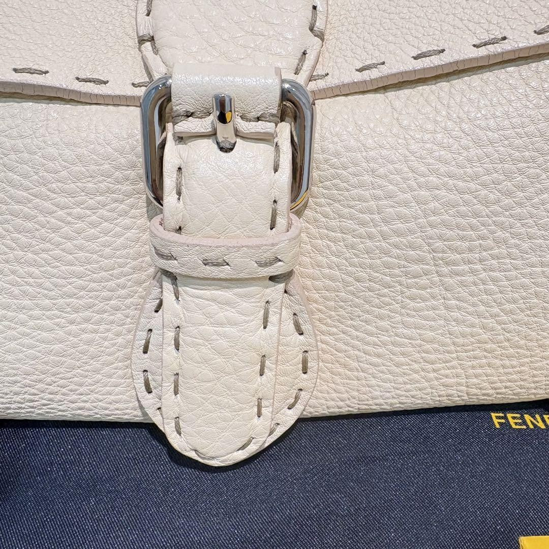 FENDI Hand Bag Tote Purse Selleria Leather White Authentic