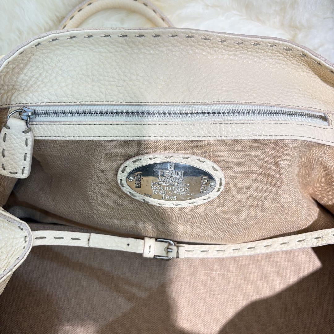 FENDI Hand Bag Tote Purse Selleria Leather White Authentic