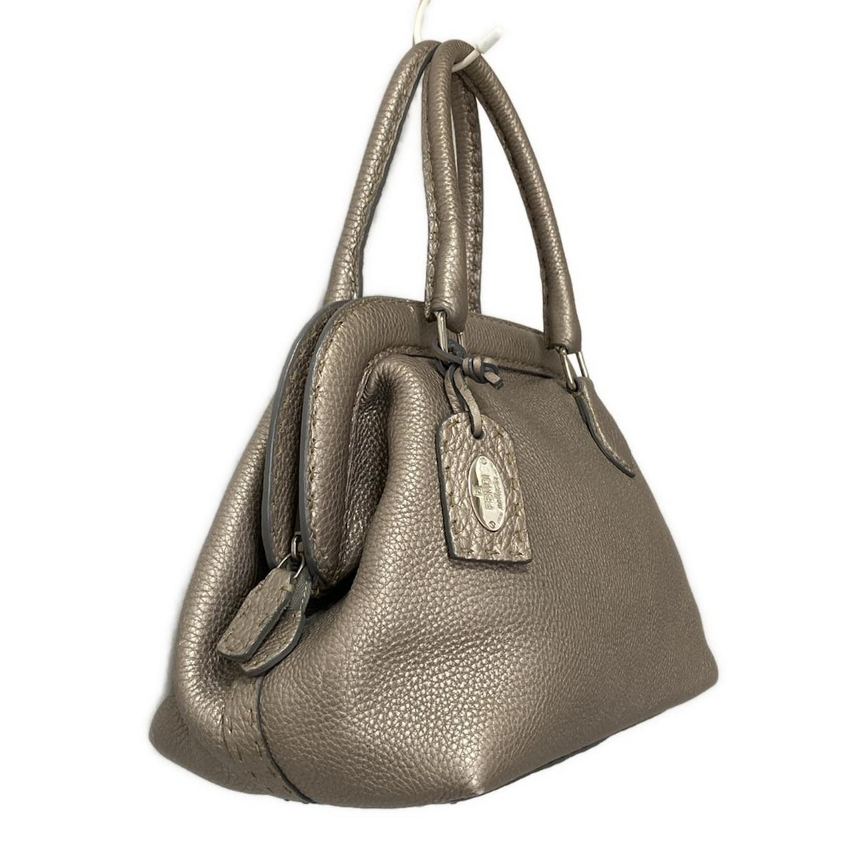 FENDI Hand Bag Tote Purse Selleria Leather Gray Authentic