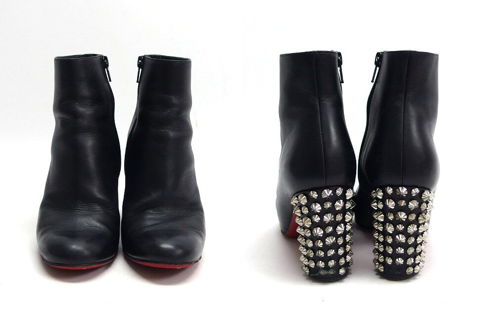 Christian Louboutin Short Boots Shoes EU 36.5 US 6.5 Leather Black Authentic