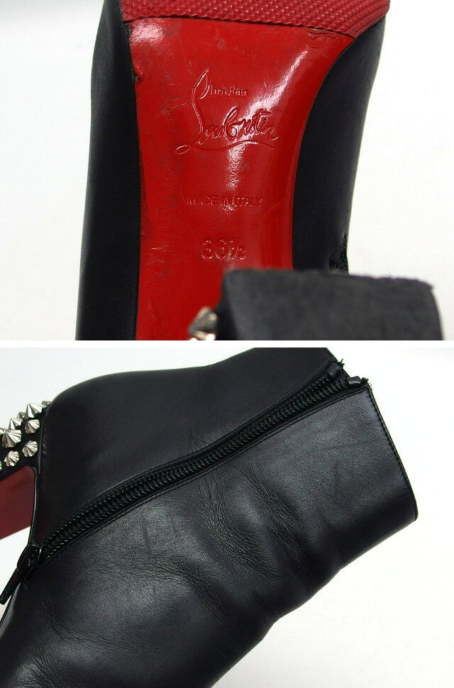 Christian Louboutin Short Boots Shoes EU 36.5 US 6.5 Leather Black Authentic