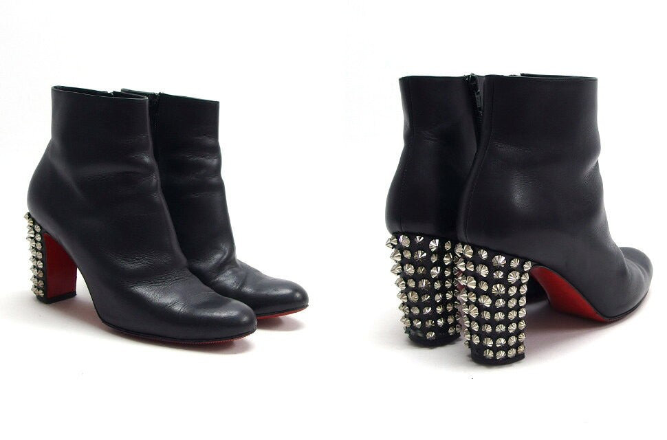 Christian Louboutin Short Boots Shoes EU 36.5 US 6.5 Leather Black Authentic