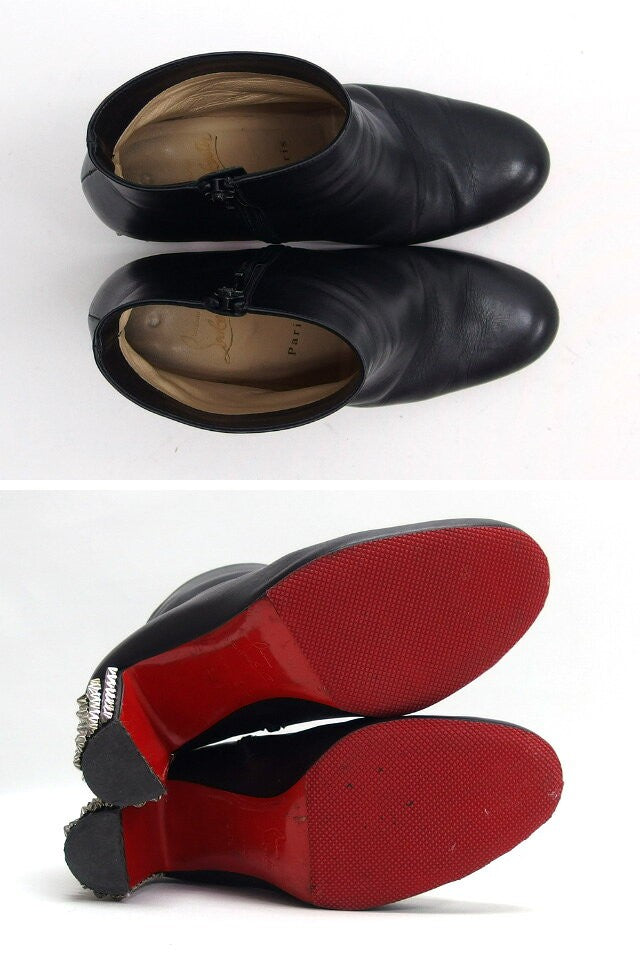 Christian Louboutin Short Boots Shoes EU 36.5 US 6.5 Leather Black Authentic