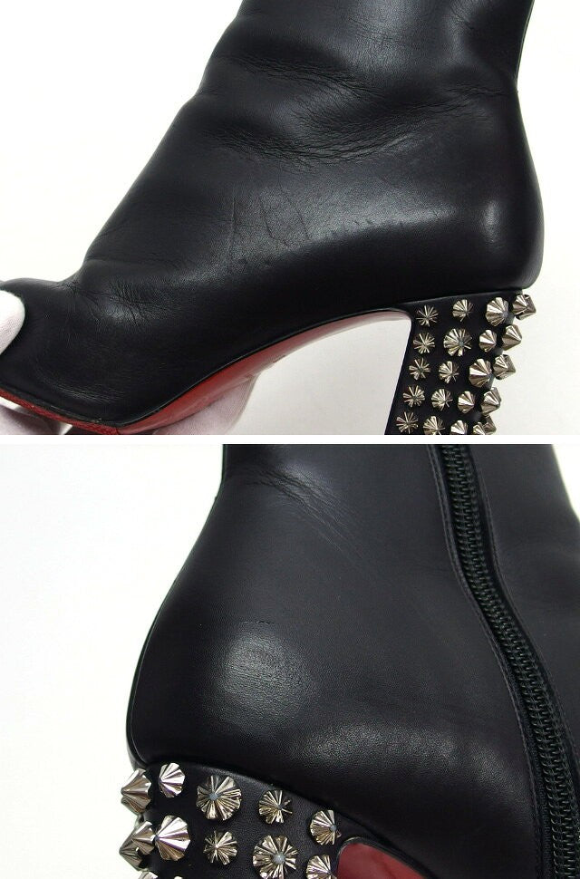 Christian Louboutin Short Boots Shoes EU 36.5 US 6.5 Leather Black Authentic